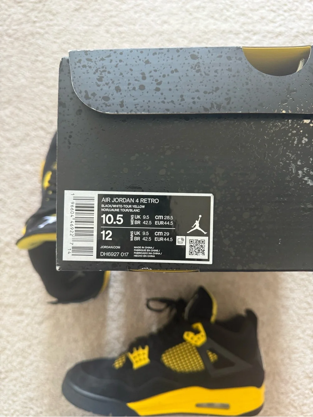 Jordan Black and Yellow Retro 4 Sneakers